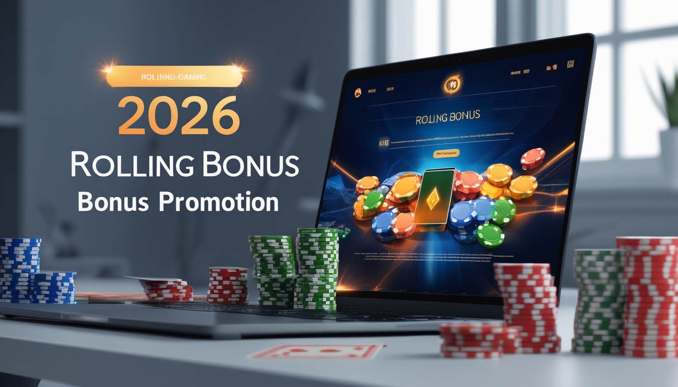 Sebuah layar komputer menampilkan permainan poker online dengan tumpukan chip dan kartu di sekitarnya dalam suasana ruang kerja yang rapi.