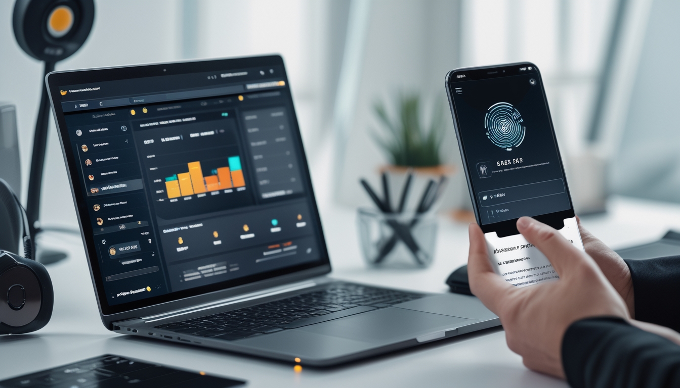 Seorang pengguna sedang menyiapkan akun dan melakukan verifikasi untuk deposit dan withdrawal di situs esports dengan laptop dan ponsel di meja kerja.