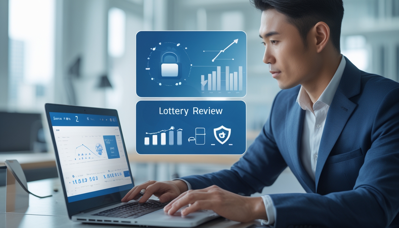 Seorang pria Asia duduk di meja dengan laptop, meninjau situs togel online yang aman dan terpercaya.