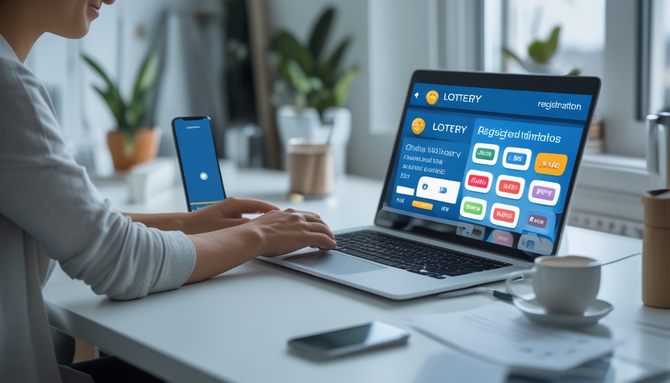 Seseorang menggunakan laptop dan ponsel di meja kerja untuk mendaftar togel online dengan mudah dan cepat.
