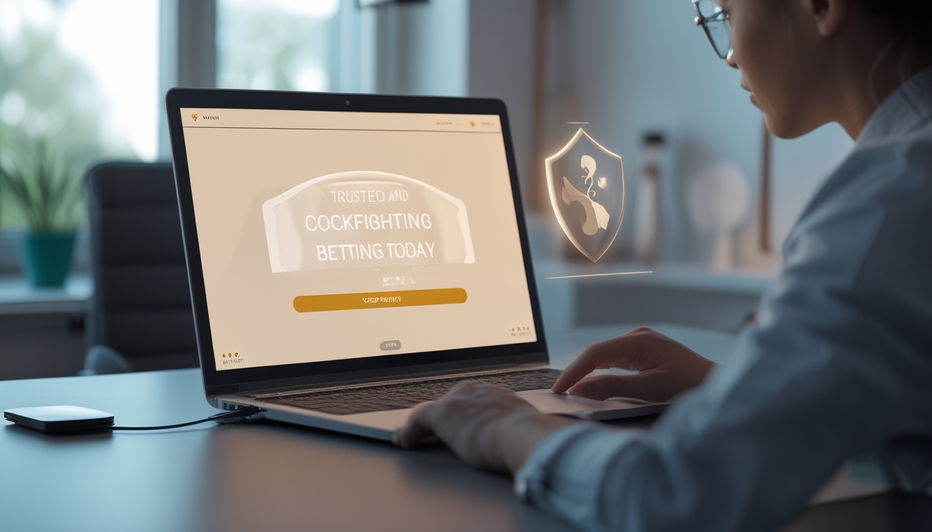 Seorang pria sedang menggunakan laptop di ruang kerja yang terang dan nyaman, menampilkan suasana aman dan terpercaya untuk aktivitas online.