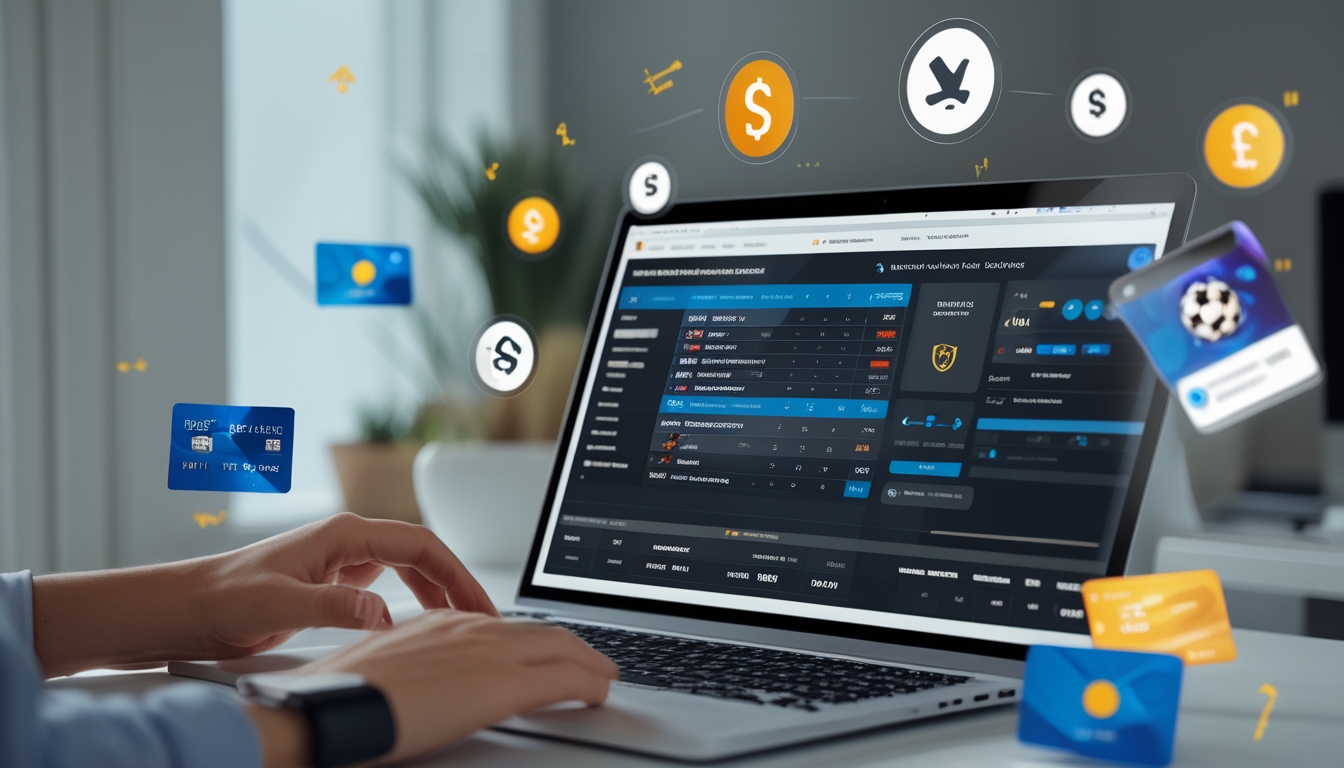Seseorang menggunakan laptop untuk melakukan transaksi deposit dan penarikan di platform taruhan bola online Liga Champions.