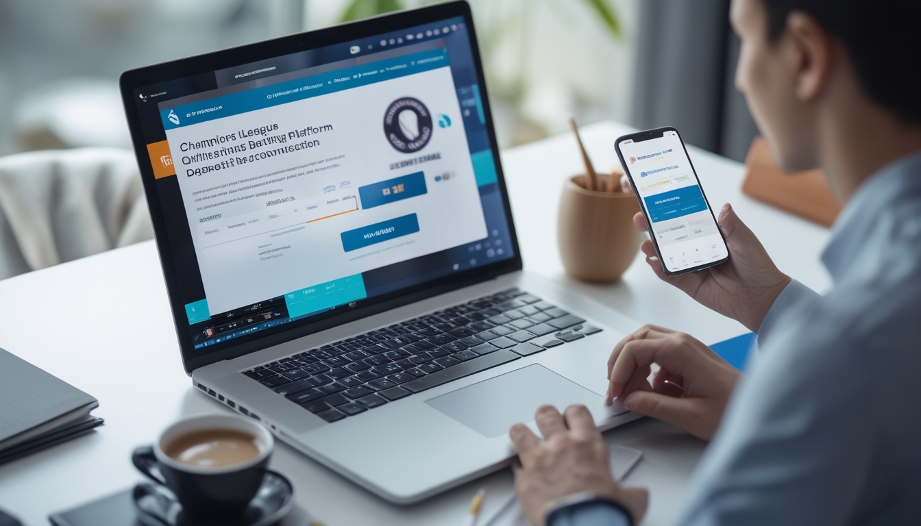 Seseorang menggunakan laptop dan ponsel untuk melakukan proses registrasi dan transaksi deposit serta penarikan dana pada platform taruhan bola online.