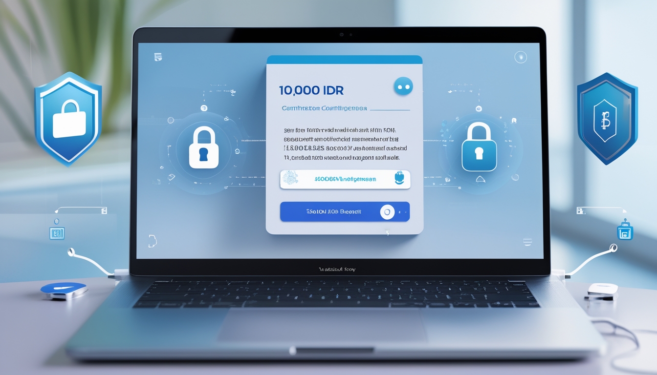 Seseorang menggunakan laptop atau ponsel untuk melakukan deposit online dengan tampilan aplikasi perbankan digital yang aman dan terpercaya.