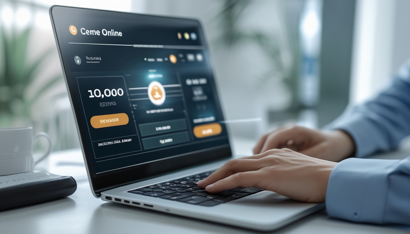 Tangan seseorang menggunakan laptop atau ponsel pintar dengan tampilan platform taruhan online yang aman di meja kerja yang rapi.