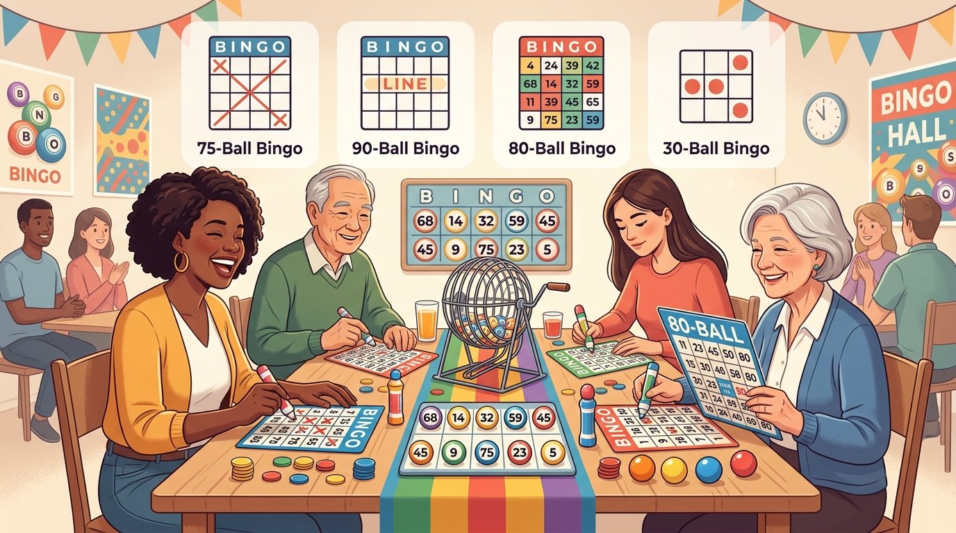Ljudi okupljeni oko stola igraju bingo sa kartama i kuglicama u vedrom i prijateljskom okruženju.