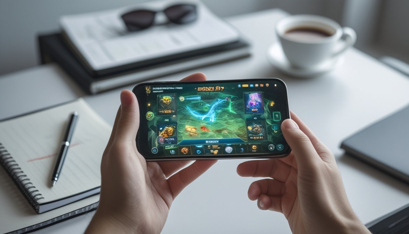 Seseorang sedang mempersiapkan ponsel untuk bermain permainan Dragon Tiger online dengan tampilan layar permainan terlihat jelas.