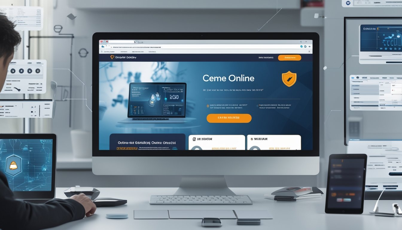 Seorang profesional sedang menggunakan komputer dengan tampilan situs judi online yang aman dan terpercaya di ruang kerja yang terang.