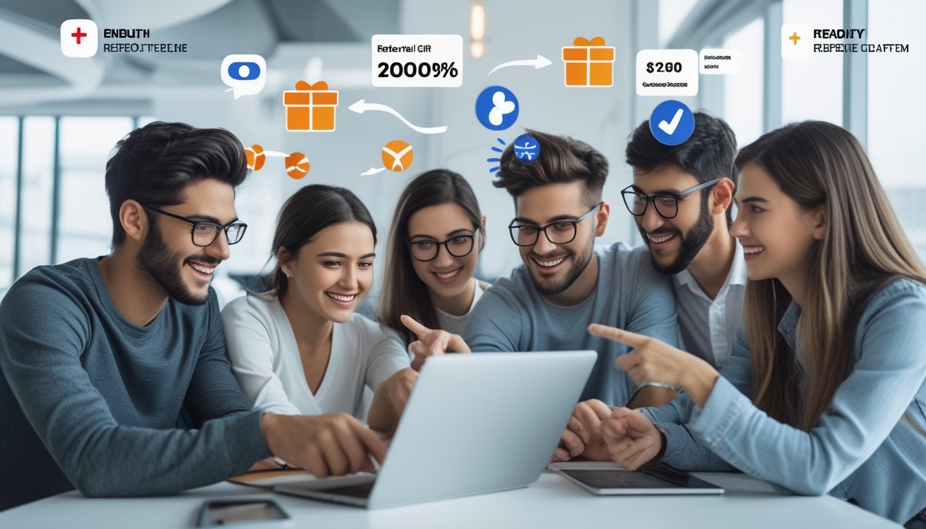 Sekelompok orang muda sedang menggunakan laptop dan ponsel di kantor yang cerah, terlihat antusias dan berdiskusi bersama.