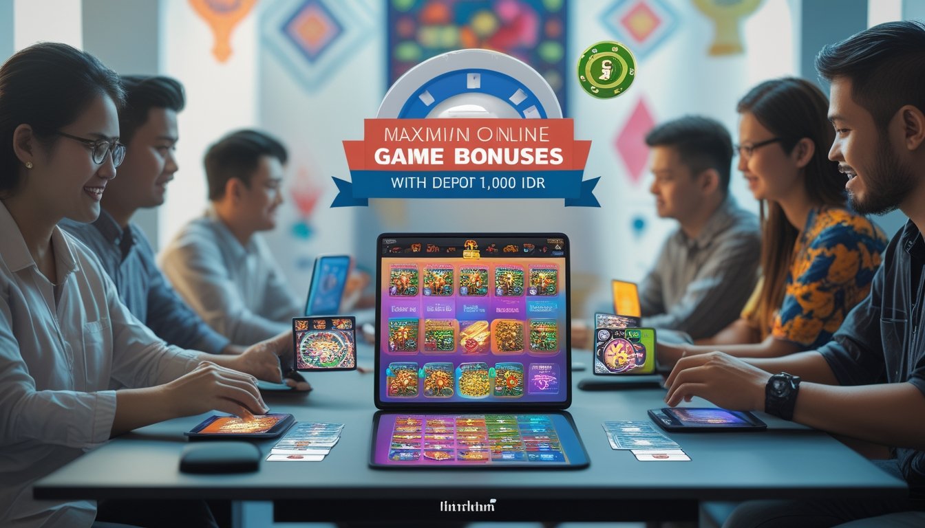 Sekelompok orang bermain permainan kartu online menggunakan perangkat digital di meja modern dengan suasana cerah dan fokus.