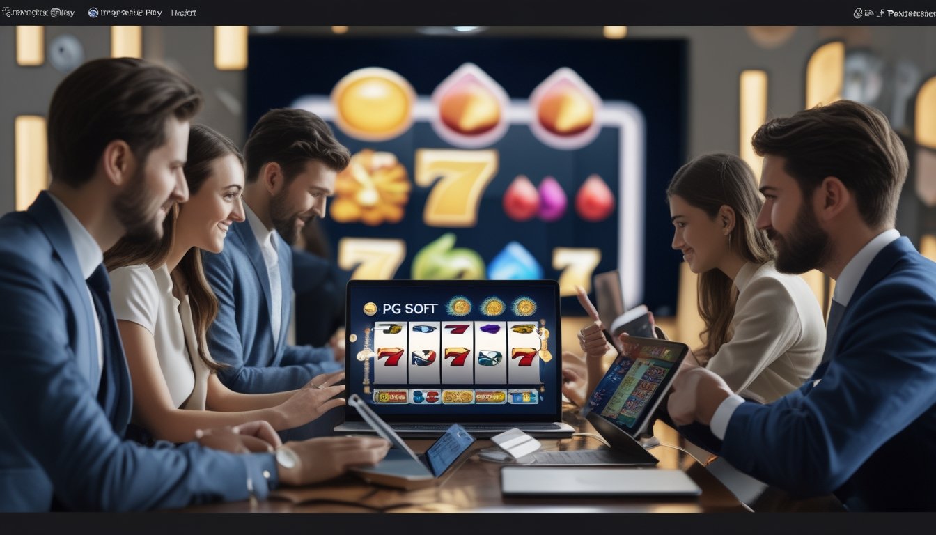 Beberapa orang menggunakan perangkat digital untuk bermain mesin slot online di sebuah ruangan yang nyaman dan terang.