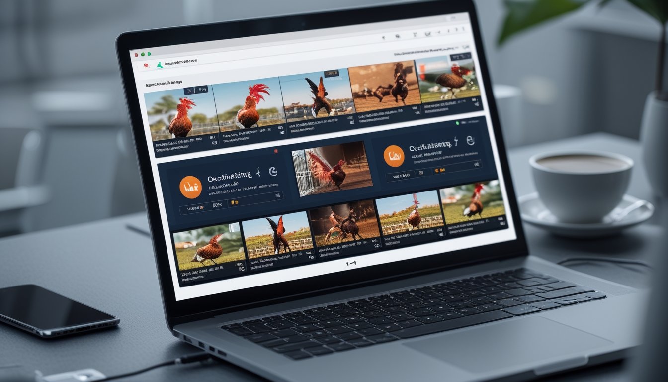 Seorang pengguna melihat layar laptop yang menampilkan antarmuka platform streaming langsung dengan berbagai video dan indikator siaran langsung.