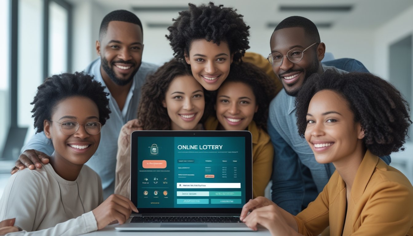Sekelompok orang yang percaya diri sedang menggunakan perangkat digital di kantor modern, menunjukkan suasana percaya dan puas dengan layanan togel online.