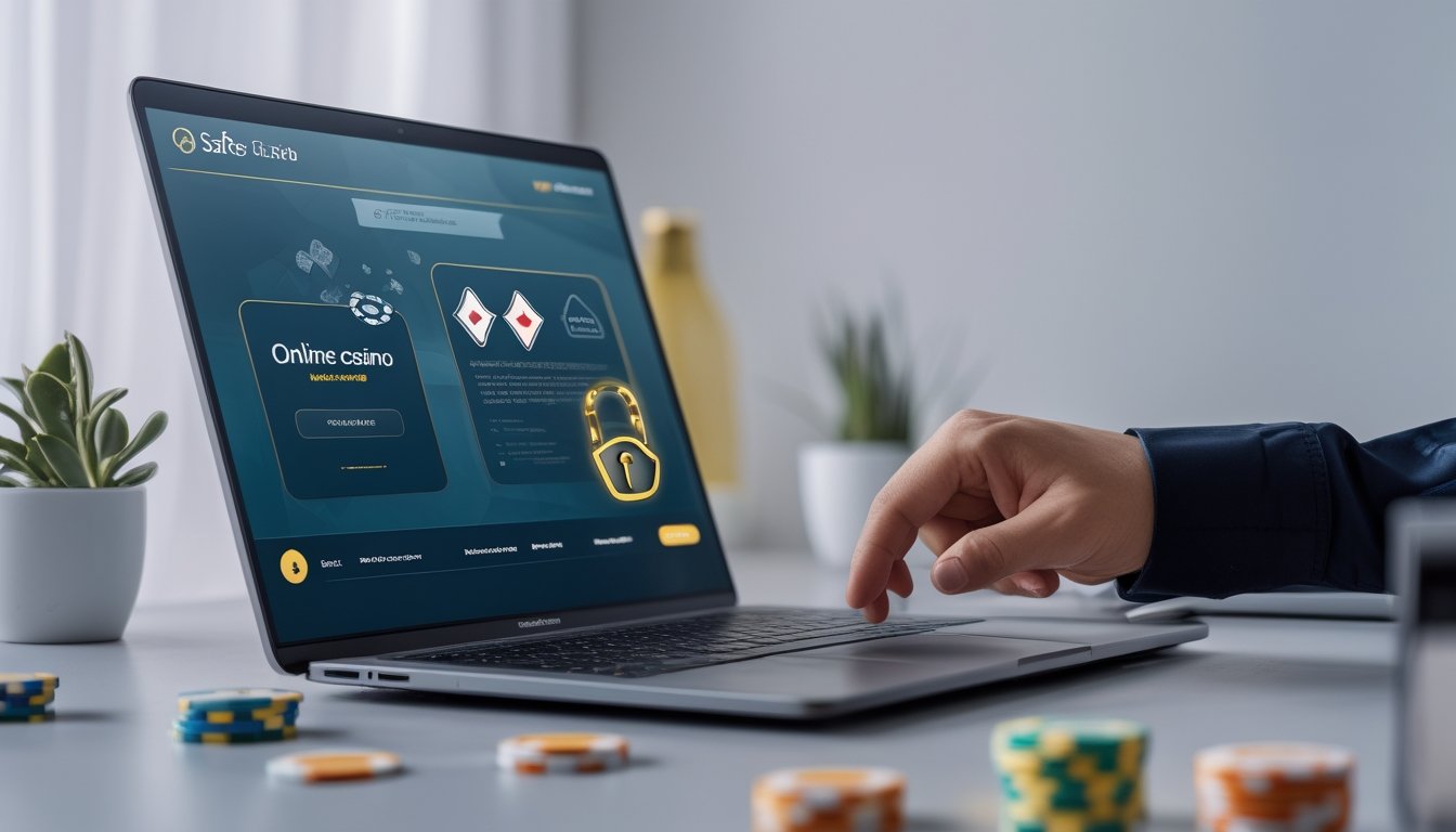 Seseorang menggunakan komputer dengan tampilan platform casino online yang aman dan terpercaya.