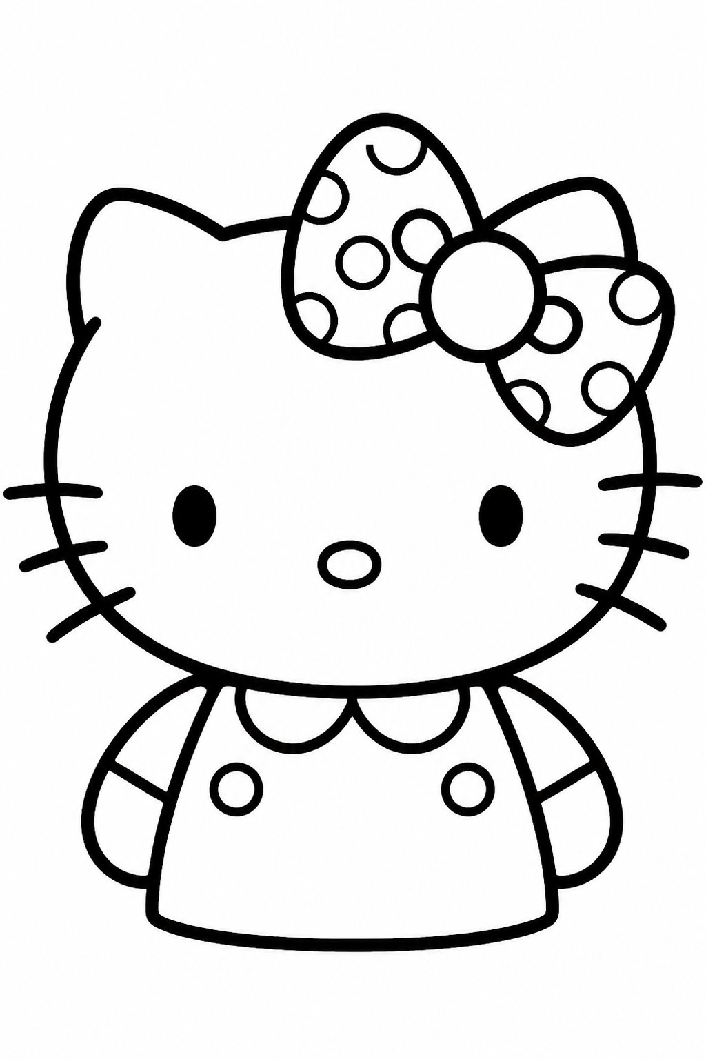 Portrait of Hello Kitty wearing a large polka dot bow on her head.