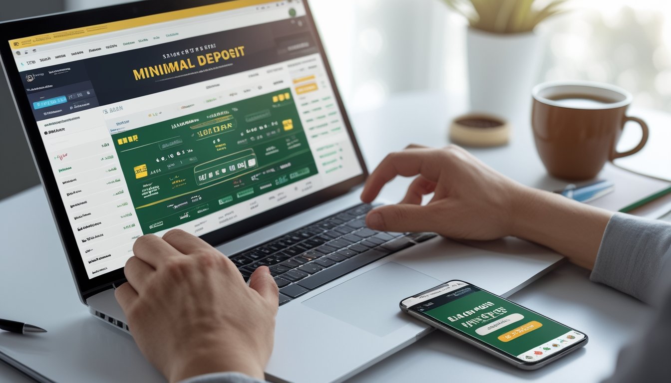 Seseorang menggunakan laptop dan ponsel untuk memasang taruhan bola online dengan suasana kerja yang rapi dan pencahayaan alami.