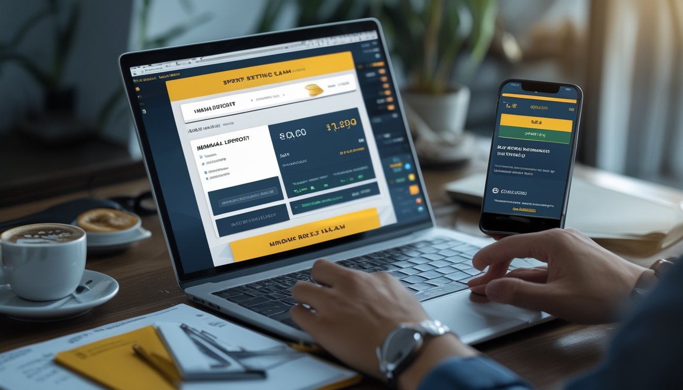 Seseorang menggunakan laptop dan smartphone untuk mengklaim promo taruhan bola online dengan suasana kerja yang rapi dan terang.
