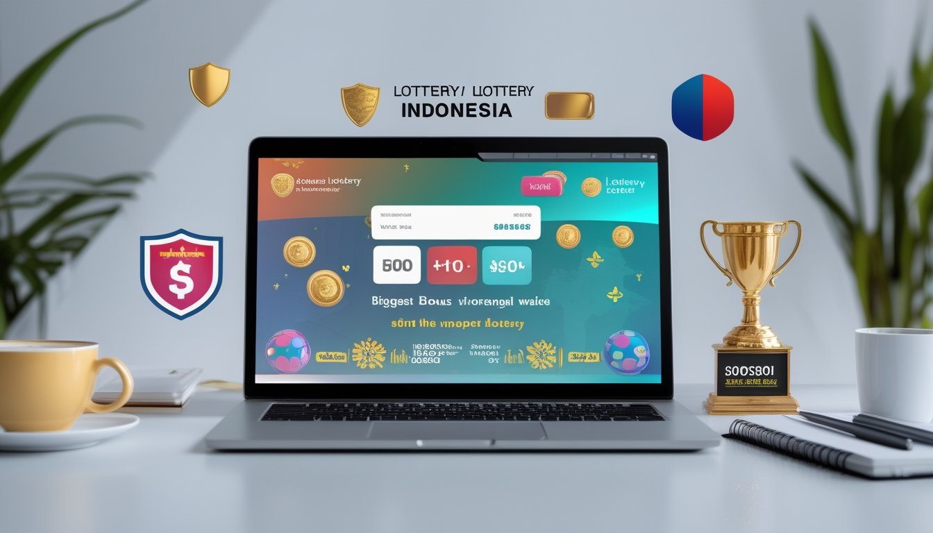 Seorang pengguna menggunakan laptop dengan tampilan antarmuka togel online yang berwarna-warni di meja kerja yang rapi dan terang.
