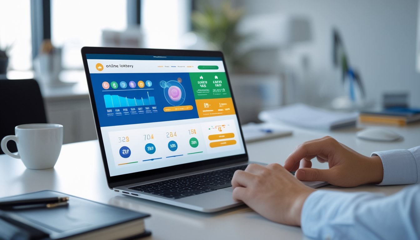 Seseorang menggunakan laptop dan ponsel di meja kerja dengan tampilan antarmuka situs togel online.