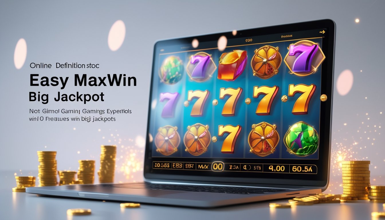 Layar komputer menampilkan permainan mesin slot online dengan simbol berwarna cerah dan elemen koin serta lampu berkilau yang menunjukkan fitur putaran gratis dan jackpot tinggi.