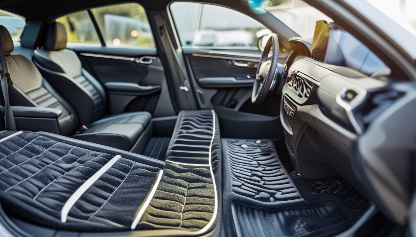 Interior mobil keluarga dan SUV dengan karpet mobil premium yang terlihat bersih dan rapi.