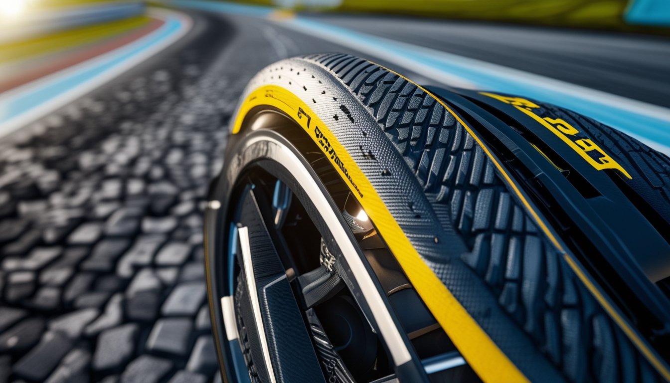 Ban slick Formula 1 terbaru tahun 2026 dengan latar belakang sirkuit balap kering.