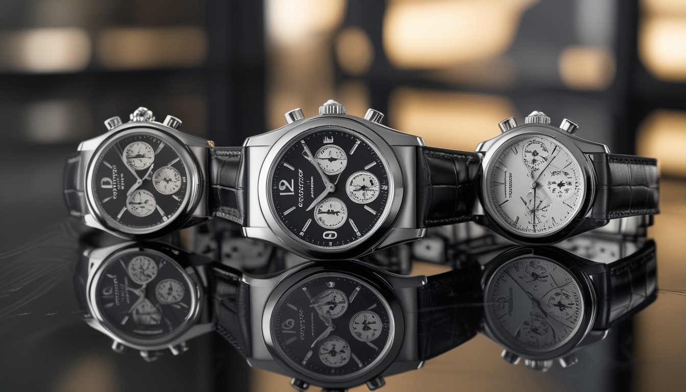 Tiga jam tangan Cartier terbaru 2026 dipajang dengan rapi di atas permukaan hitam mengkilap.