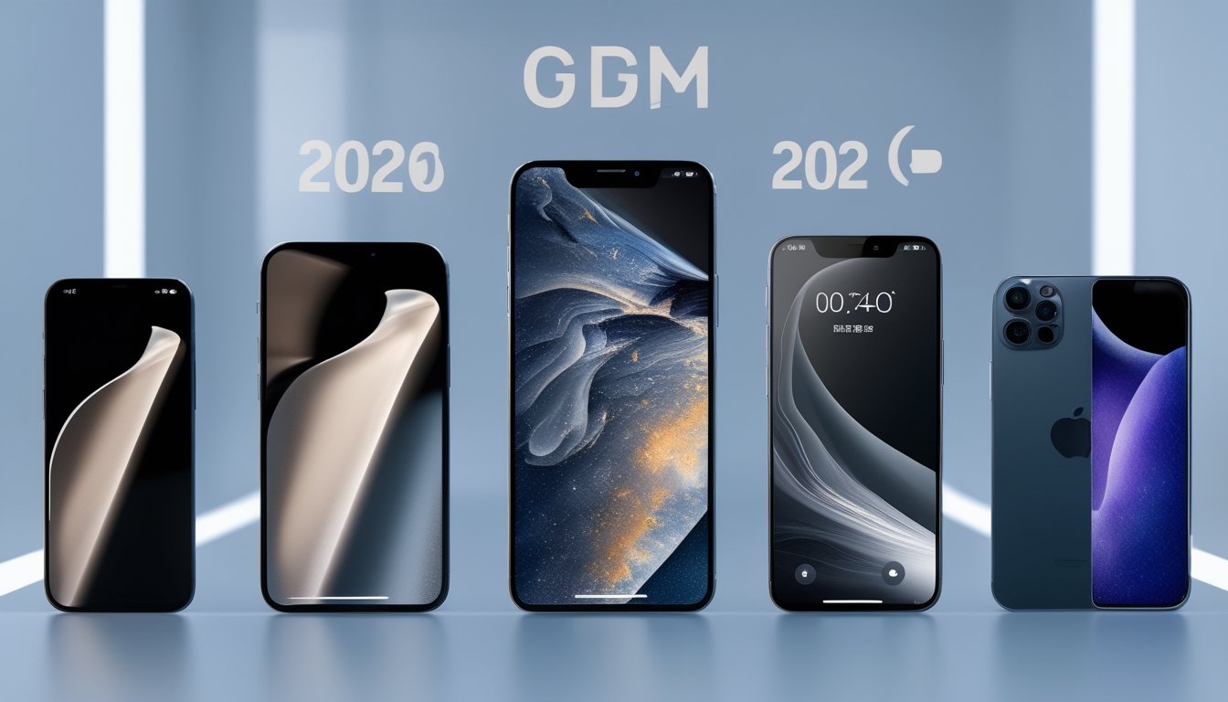Beberapa smartphone modern dengan desain berbeda yang menunjukkan berbagai tipe mulai dari flagship hingga entry level di atas permukaan datar.