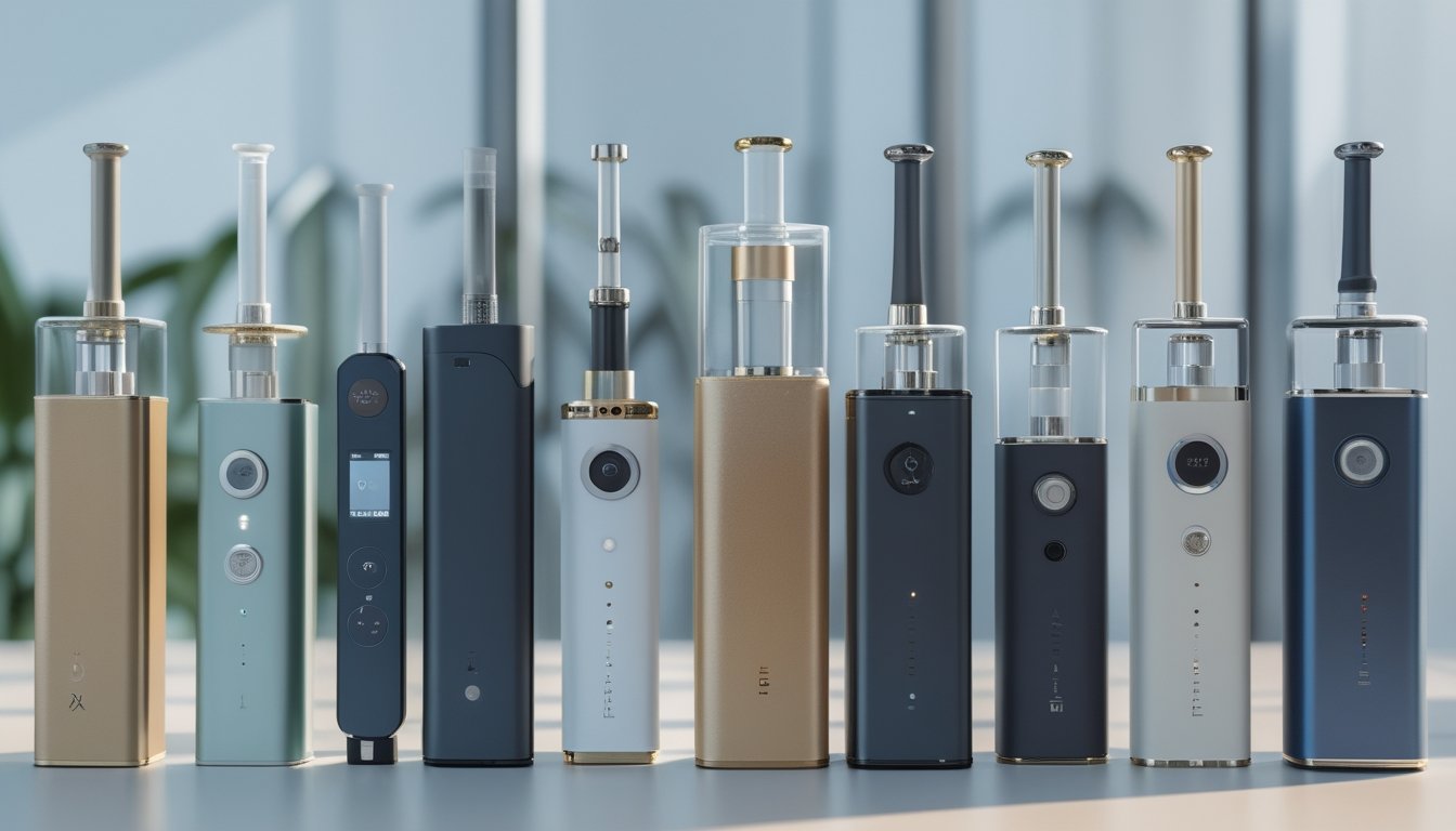 Beberapa perangkat vaporizer modern yang tersusun rapi di atas meja dengan pencahayaan alami.