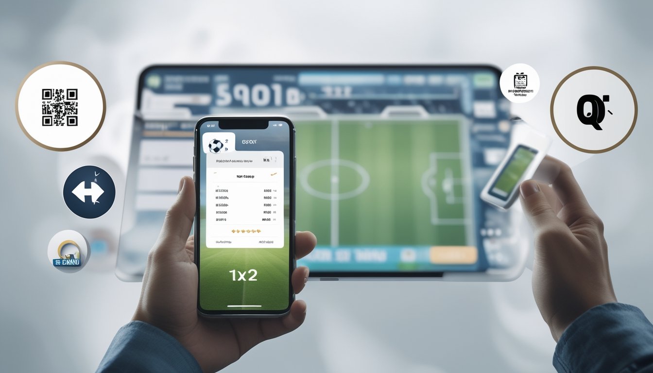 Seseorang menggunakan perangkat digital untuk memasang taruhan sepak bola dengan metode pembayaran QRIS dan e-wallet.