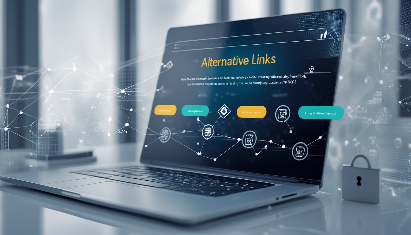 Antarmuka digital modern dengan beberapa tautan web yang saling terhubung pada layar perangkat, menggambarkan akses alternatif untuk permainan togel Hongkong tahun 2026.