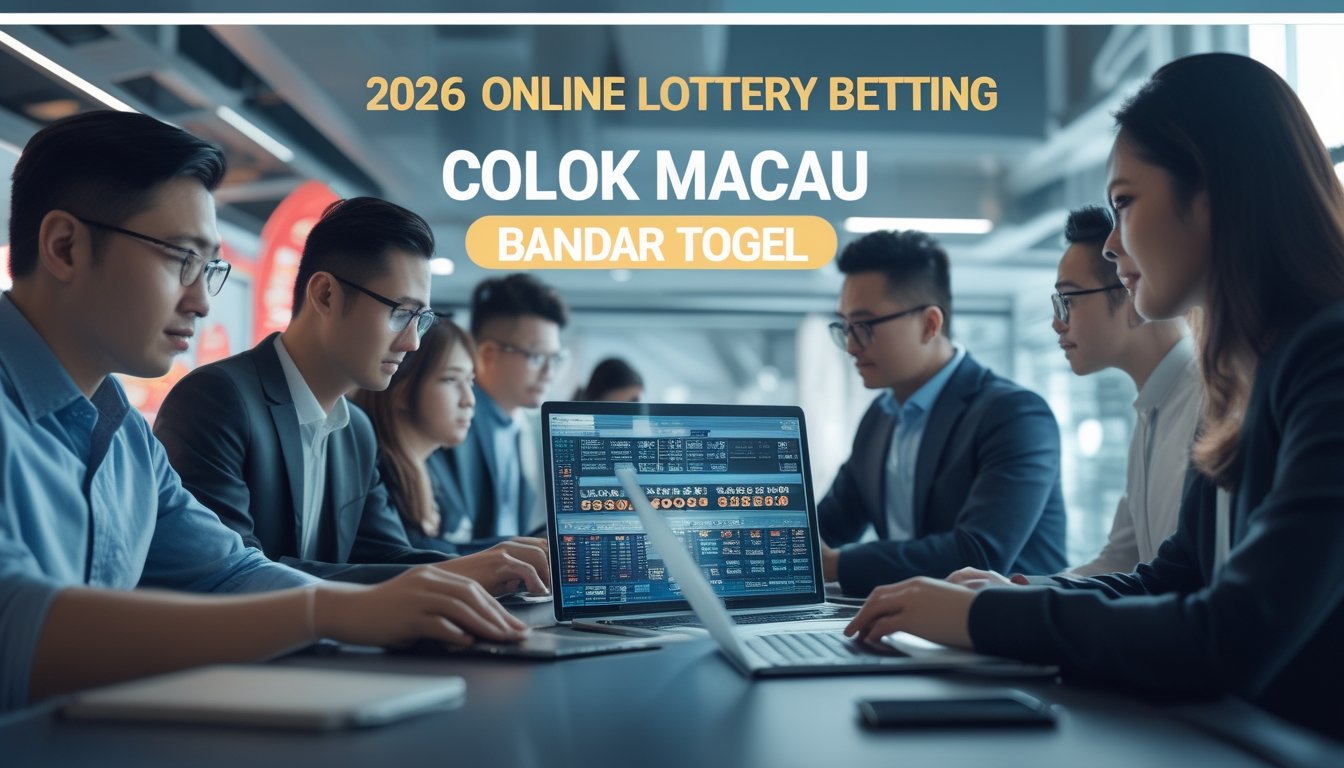 Sekelompok orang menggunakan perangkat digital di kantor modern yang aman untuk taruhan togel online Colok Macau.