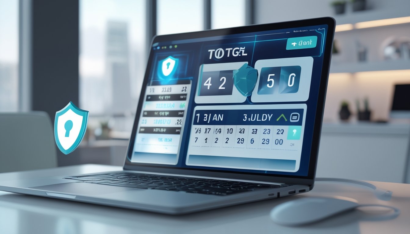 Seseorang menggunakan komputer dengan tampilan antarmuka togel online yang aman di ruang kerja yang rapi dan terang.