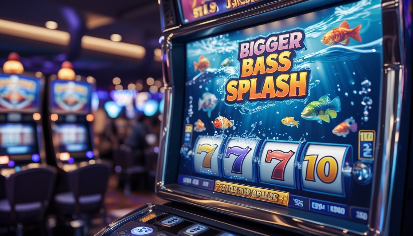 Layar mesin slot dengan tema bawah laut menampilkan ikan dan efek air yang menyala di kasino.