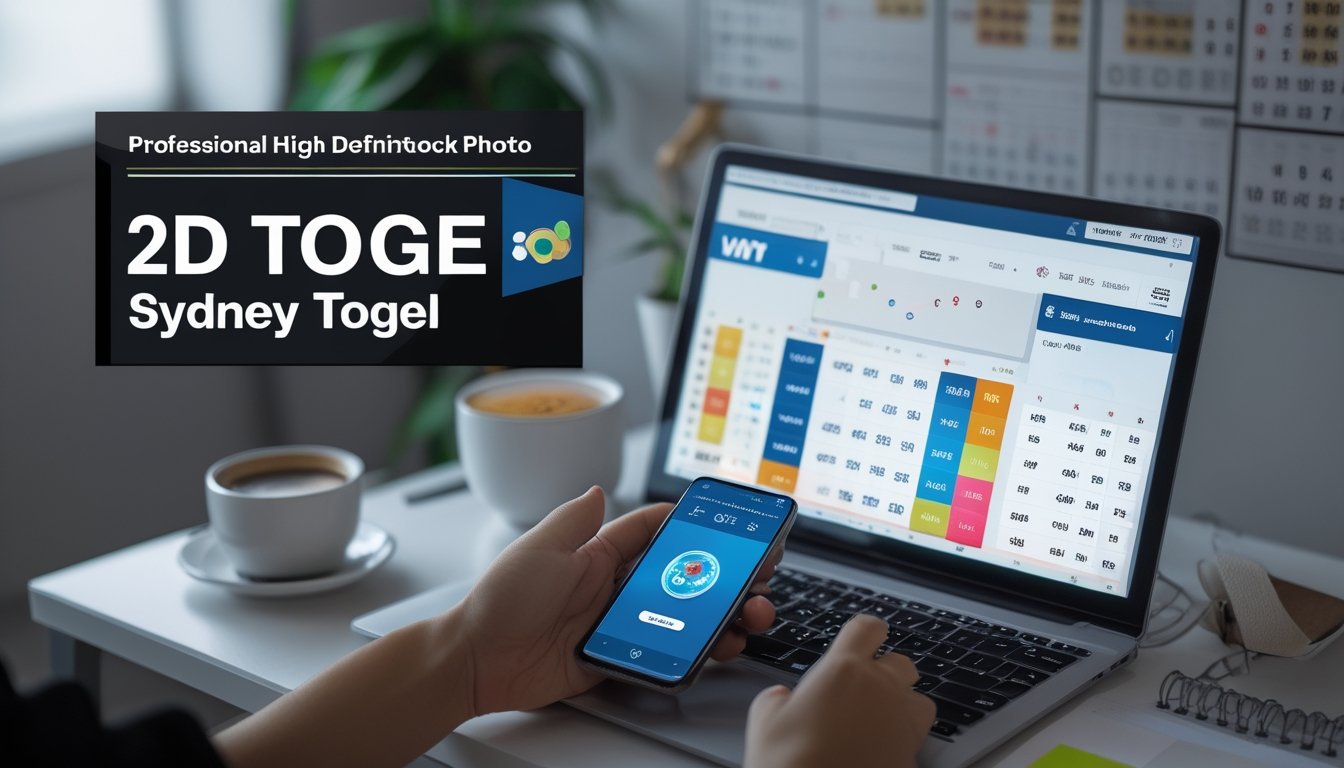 Seseorang menggunakan laptop dan ponsel di meja kerja dengan tampilan angka togel dan grafik di layar.