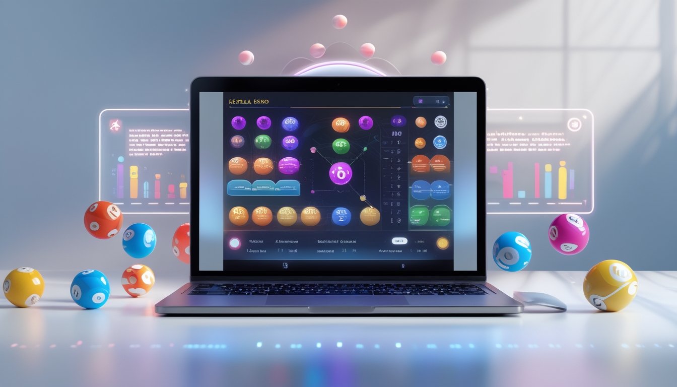 Seorang pengguna sedang melihat layar perangkat digital yang menampilkan permainan togel online dengan angka dan grafik di sekitarnya.