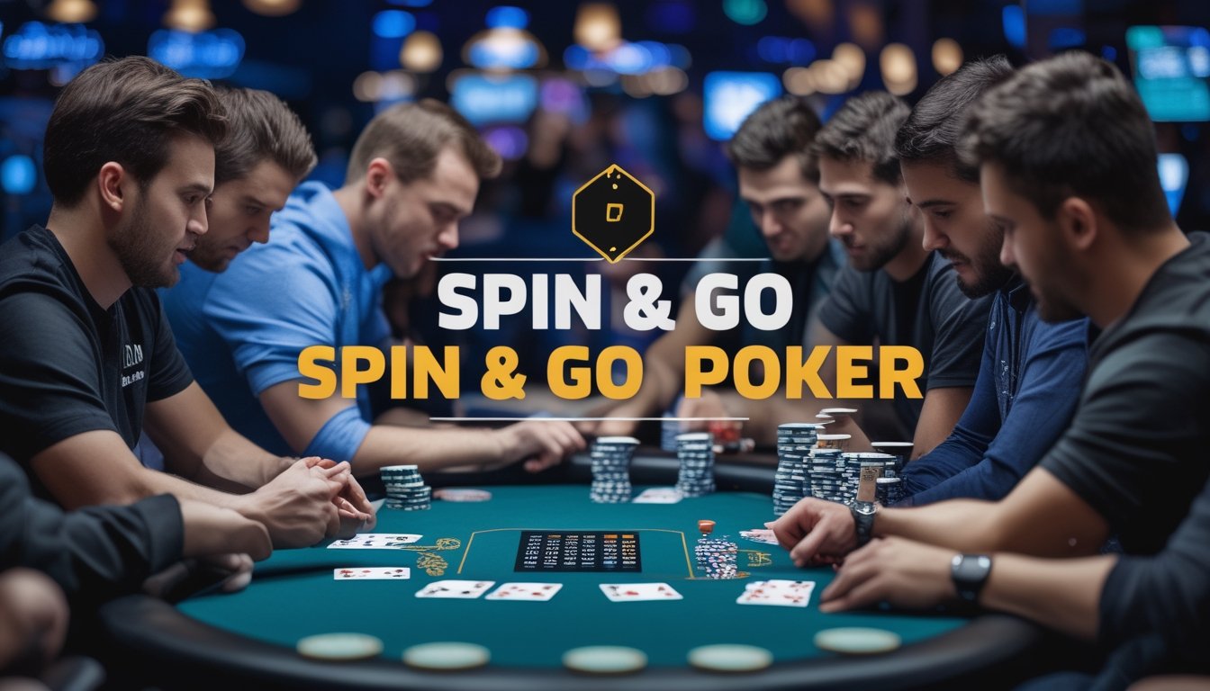 Beberapa pemain poker sedang bermain di meja poker dengan tumpukan chip dan kartu, menunjukkan suasana turnamen poker cepat.