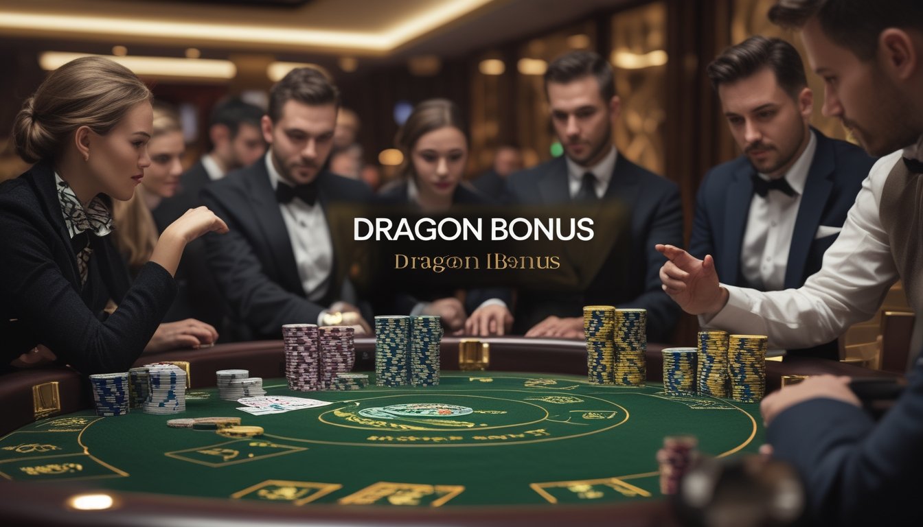 Meja baccarat di kasino dengan dealer dan pemain yang fokus bermain, menampilkan suasana permainan yang serius dan mewah.