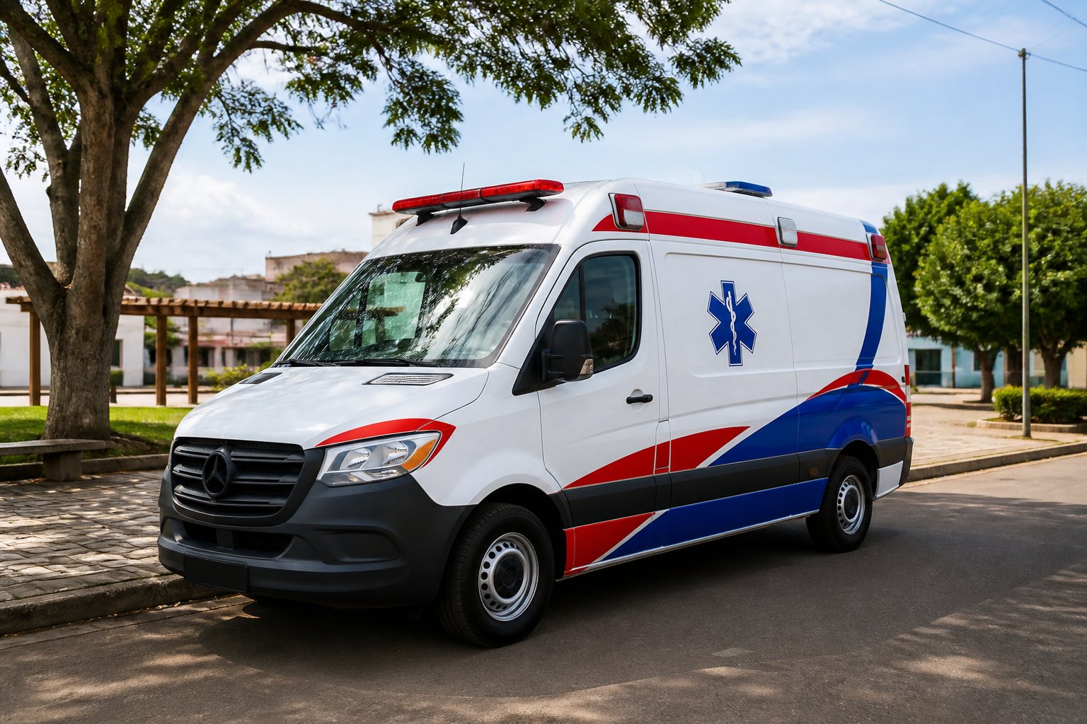 Ambulância em Siqueira Campos: Serviços de Atendimento Médico de Emergência na Região Ambulância moderna estacionada em uma rua limpa de Siqueira Campos durante o dia.