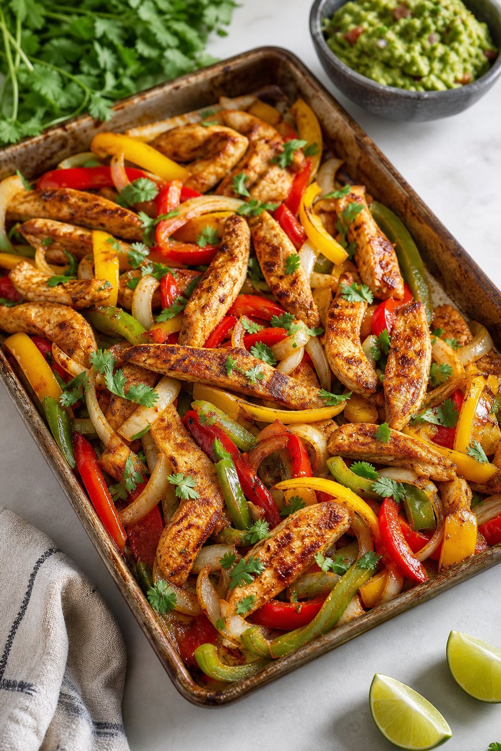 22 Heart-Healthy Chicken Recipes to Keep You Feeling Great! 12 Sheet-pan chicken fajitas with colorful bell peppers and onions roasted together, garnished with fresh cilantro.