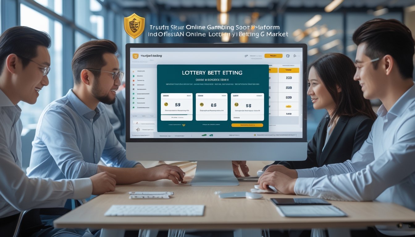 Tim profesional sedang bekerja bersama di kantor modern dengan layar komputer yang menampilkan antarmuka taruhan togel online yang aman dan resmi.