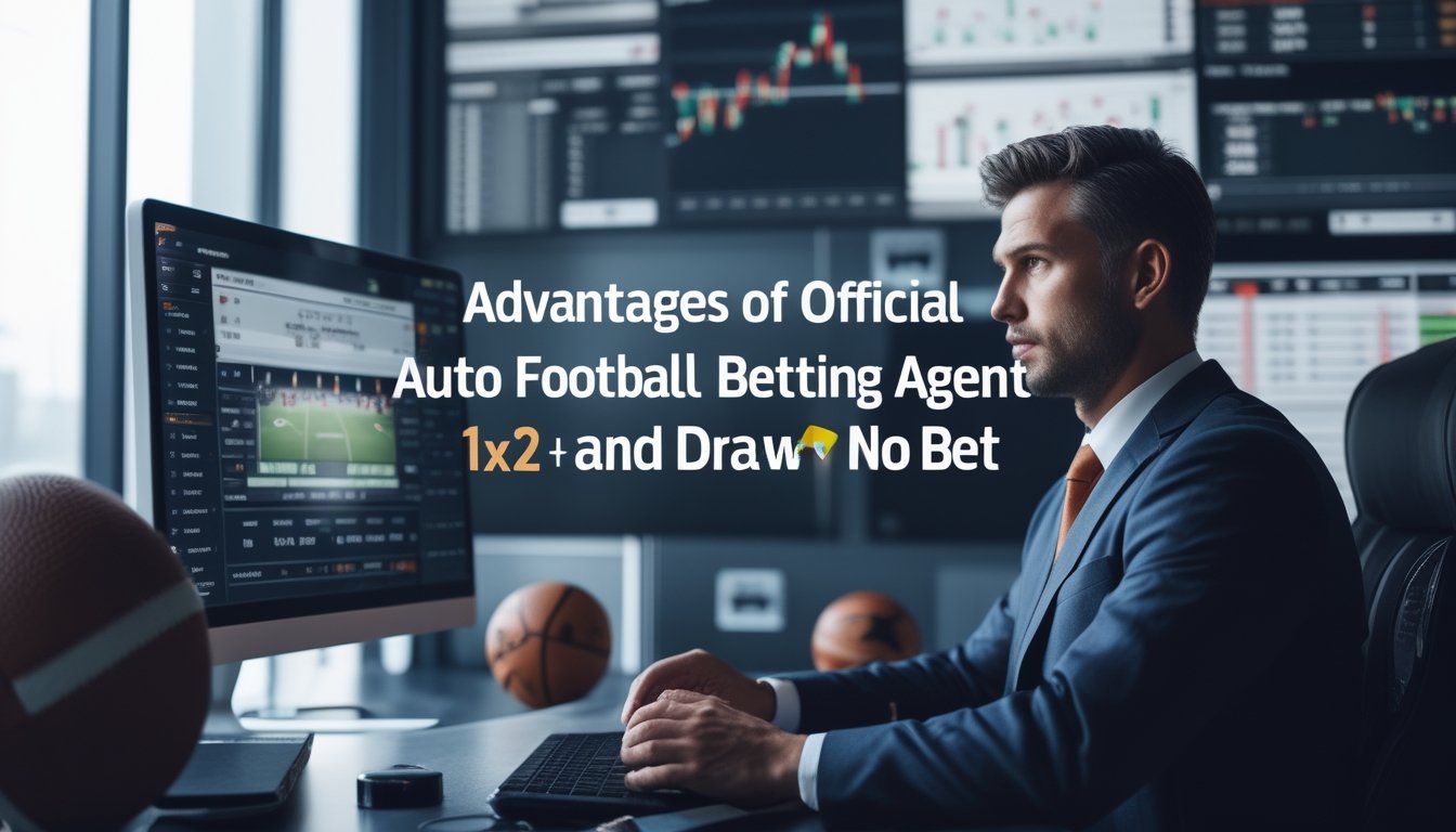 Seorang pria bisnis di kantor modern sedang menganalisis statistik dan peluang taruhan sepak bola di layar digital.