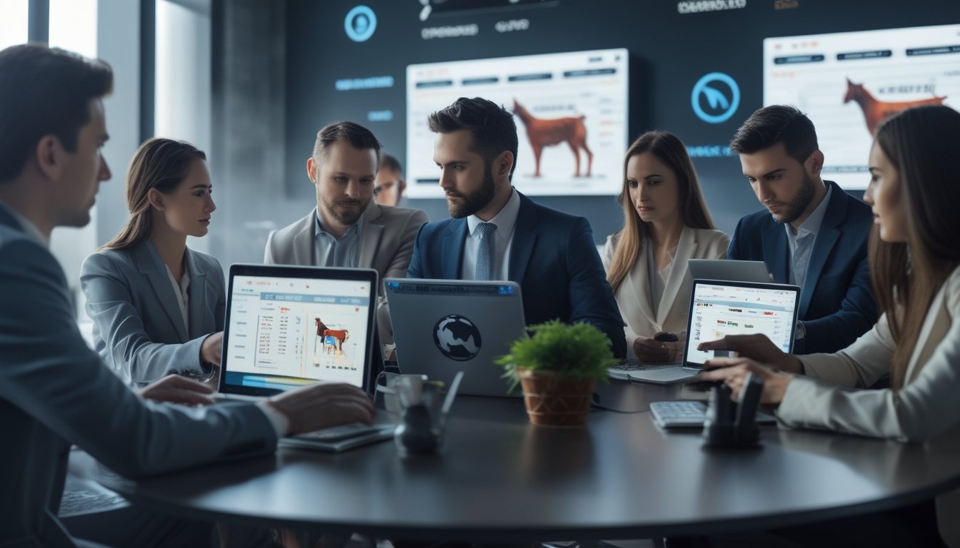 Orang-orang menggunakan perangkat digital untuk memasang taruhan sabung ayam secara online di ruangan modern.
