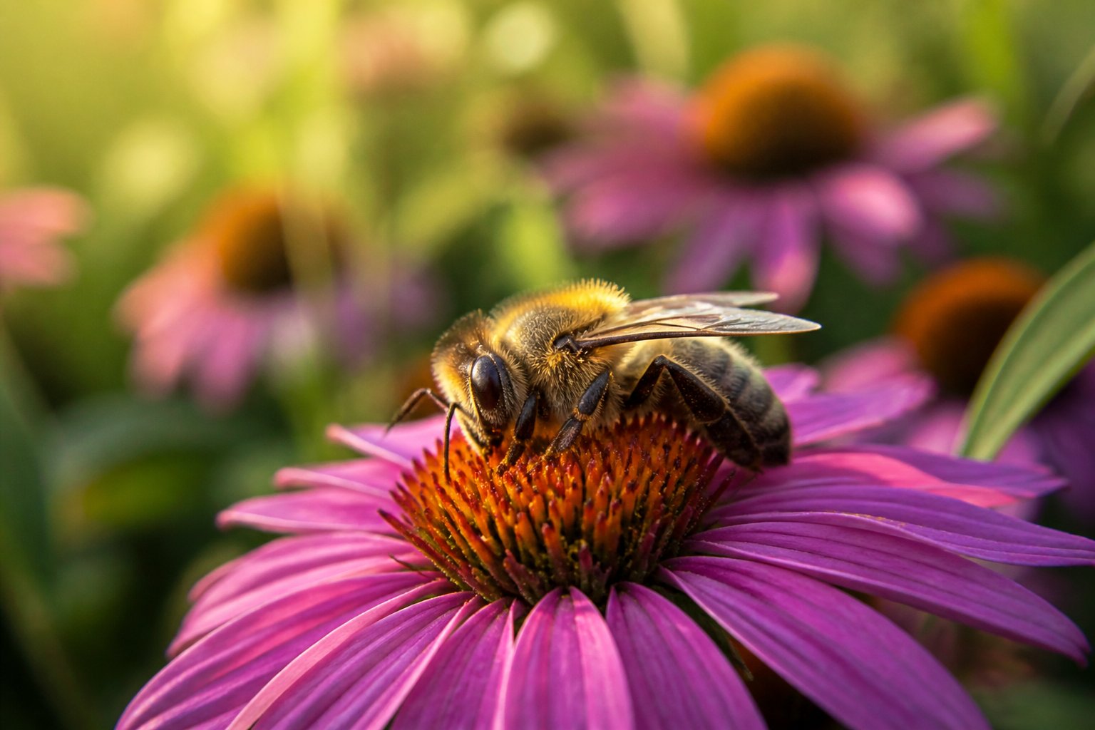A bee resting quietly on a flower in a garden during daylight.