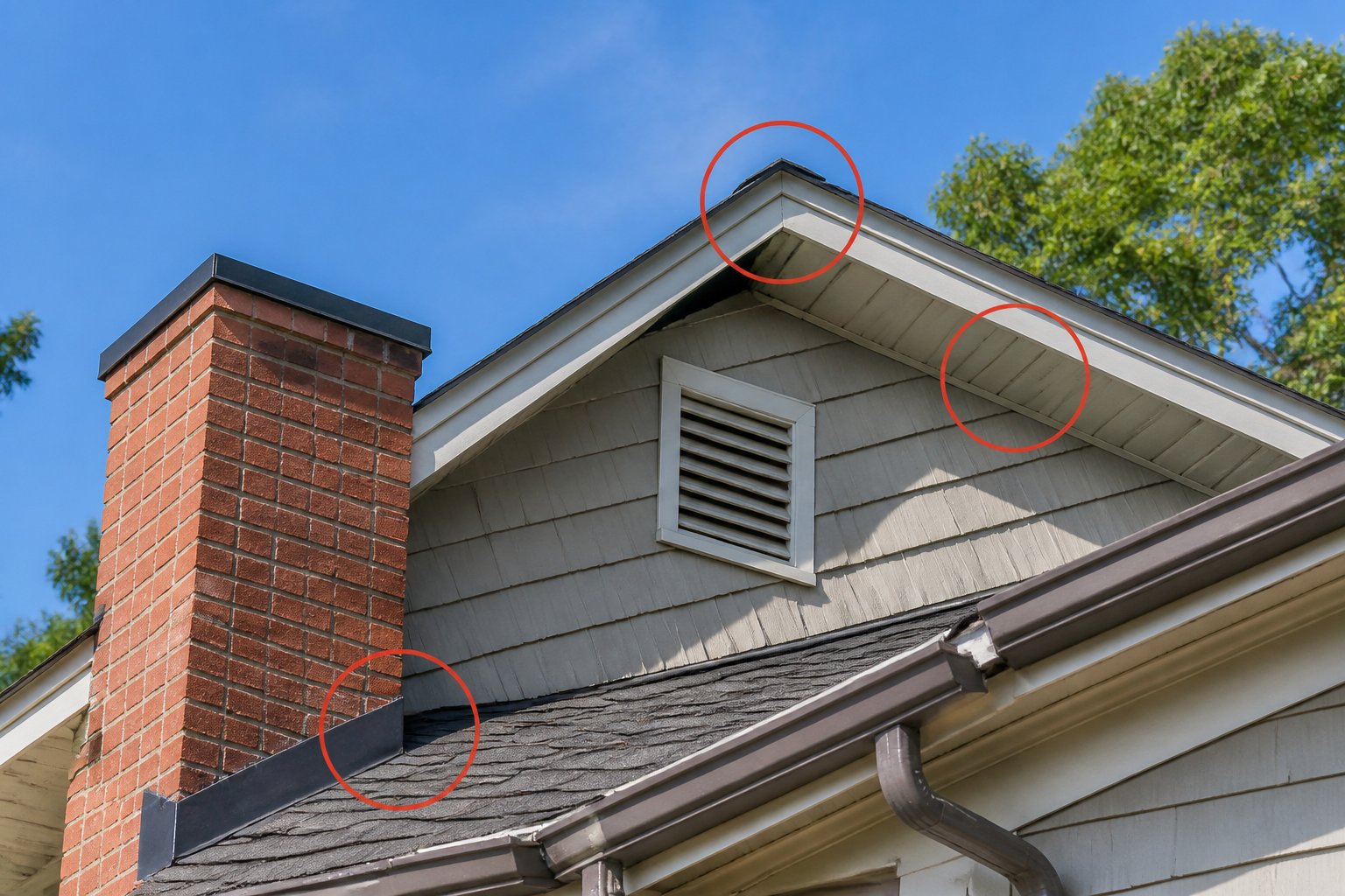 Close-up view of a house exterior showing roof eaves, vents, and small gaps where rats could enter the attic.
