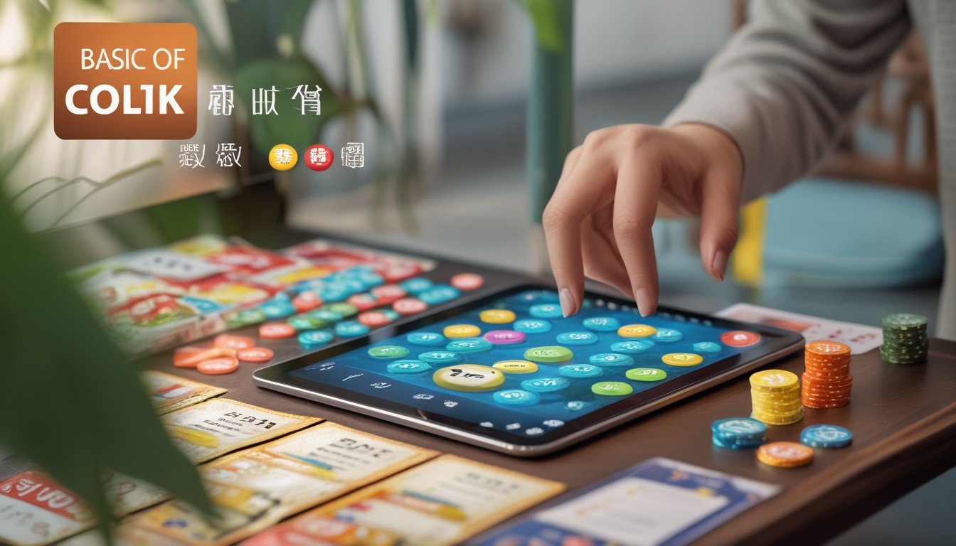 Tangan seseorang sedang memasang taruhan togel Colok Macao dengan tiket dan bola bernomor di atas meja.