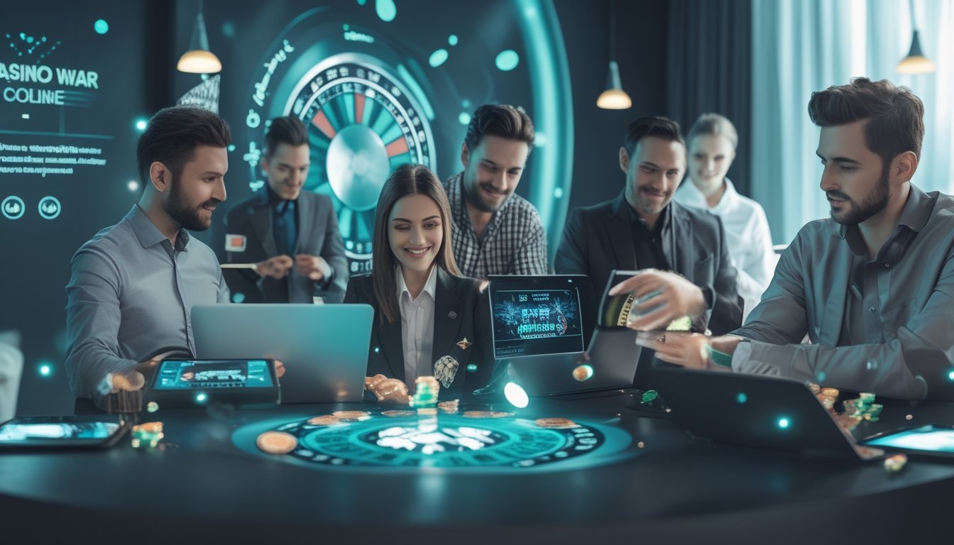 Beberapa orang menggunakan perangkat digital untuk bermain permainan casino online dalam suasana yang aman dan nyaman.
