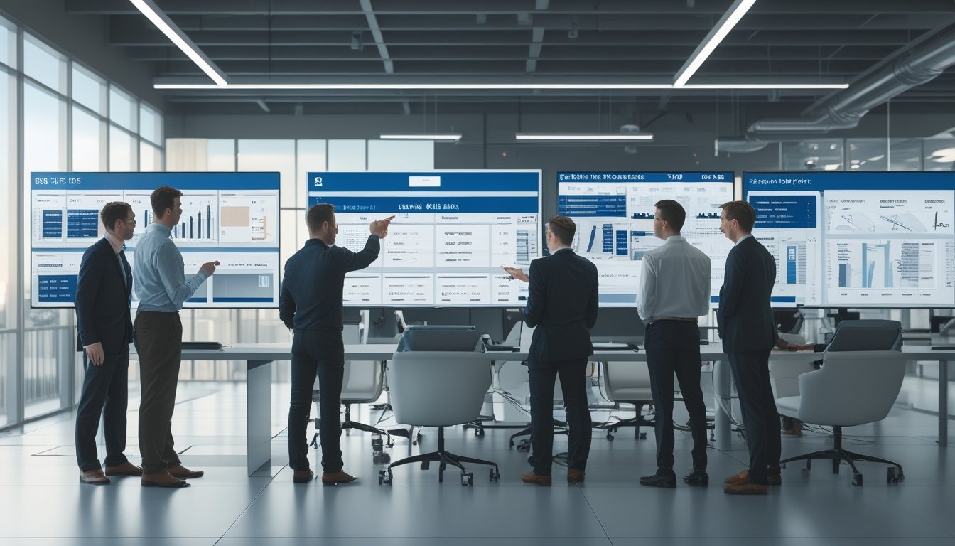 Tim analis data sedang bekerja dengan komputer yang menampilkan grafik dan statistik balap kuda di kantor modern.
