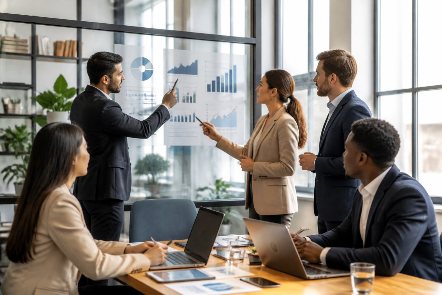 Ein Team von Fachleuten arbeitet gemeinsam in einem modernen Büro an einer Personalmarketing-Strategie.