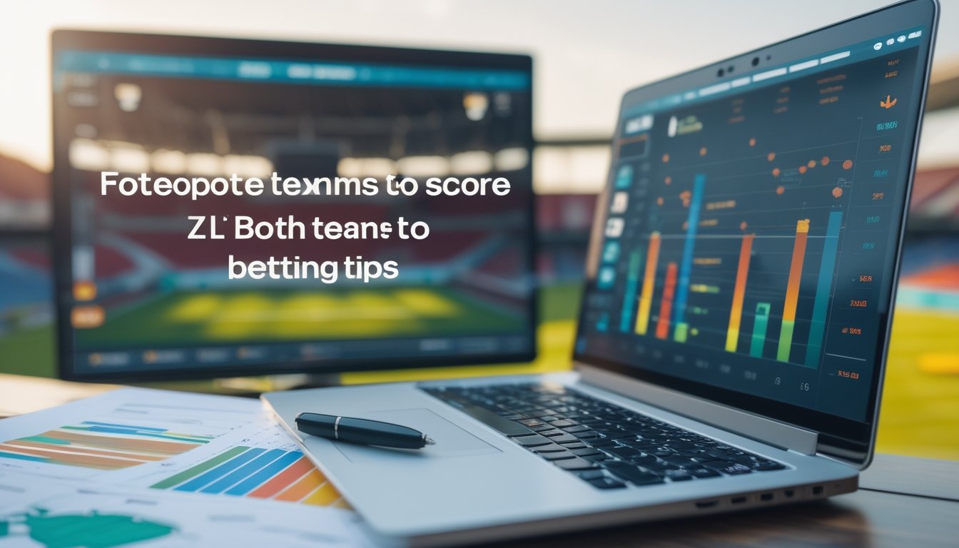 Seorang analis olahraga sedang bekerja dengan laptop yang menampilkan data statistik pertandingan sepak bola dan grafik, di meja terdapat lembaran kertas berisi grafik warna-warni dan pulpen, dengan latar belakang layar besar yang menampilkan stadion sepak bola.